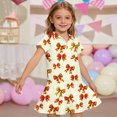 thumbnail image 1 of CCRFTGI Polo Dress for Kids Girls Size 8 Short Sleeve School Uniform Cute Bow Print Pleated Flare Skater Polo Dresses Back To School Summer Button-Down Collar Picque Polo Dress Orange 5-6 Years, 1 of 5