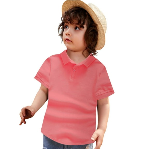 CCRFTGI Polo Shirts for Boys 2025 Summer Pique Shirts for Teens Casual Lapel Collar Watermelon Red Shirts Plain Short Sleeve School Uniform Tshirt,Watermelon Red 8-9 Years