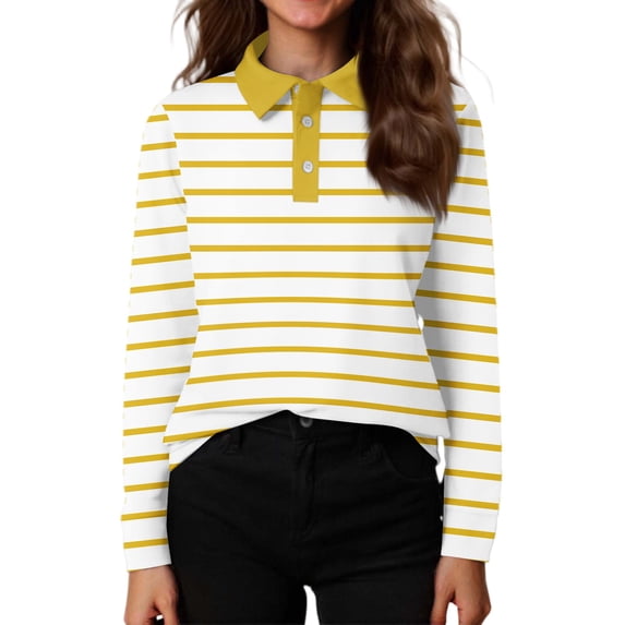 CCRFTGI Polo Shirts for Child Girls Size 10-12 School Uniform Striped Shirts Athletic Sport Lapel Button Collared Polos Casual Quick Dry Summer T-Shirts Yellow 3-4 Years