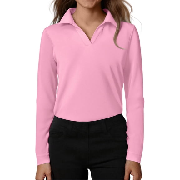 CCRFTGI Polo Shirts for Children Girls Size 7 School Uniform Solid Color Shirt Golf Tennis Button Down Collared Polo Casual Quick Dry Summer Tops Pink 9-10 Years