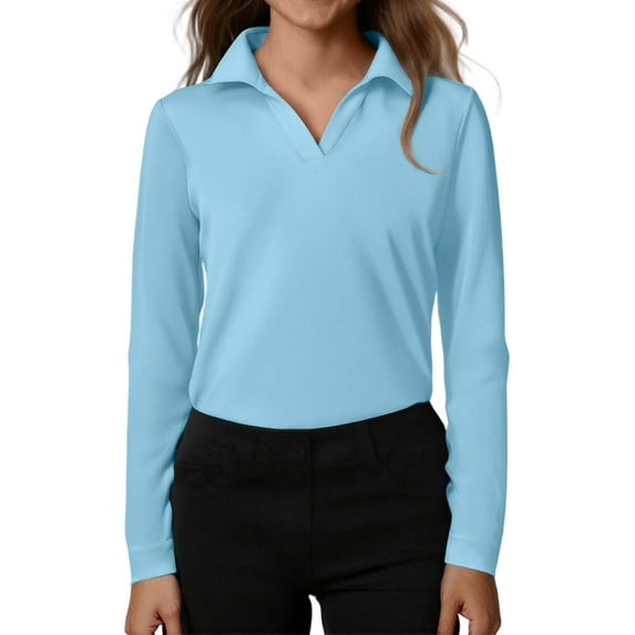 CCRFTGI Polo Shirts for Children Girls Size 8 Uniform Solid Color Shirt Golf Pique Button Down Collared Polo Lightweight Quick Dry 2026 Summer T-Shirts Light Blue 5-6 Years