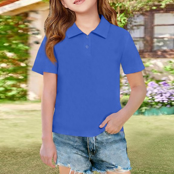 CCRFTGI Polo Shirts for Kids Boys Girls 10-12 Back To School Casual Quick Dry School Uniform Golf Short Sleeve Shirts Comfort Collared girls uniform shirts Blue 7-8 Years