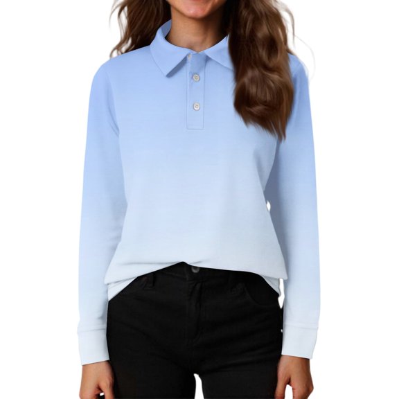 CCRFTGI Polo Shirts for Kids Girls Size 10-12 School Uniform Gradient Shirts Golf Tennis Button Up Collared Polo Casual Quick Dry 2026 Summer T-Shirts Light Blue 3-4 Years