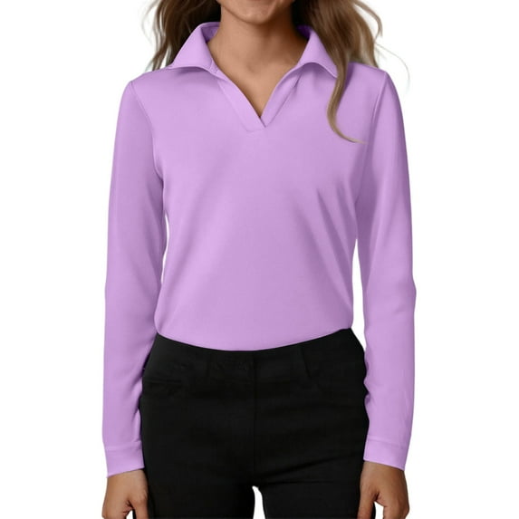 CCRFTGI Polo Shirts for Kids Girls Size 7 Uniform Solid Color Shirts Golf Pique Pique Collared Polo Lightweight Long Sleeve 2026 Summer polo shirts Light Purple 13-14 Years