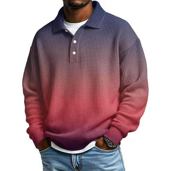 CCRFTGI Polo Shirts for Men Big and Tall Waffle V Neck Collared Sweatshirts Comfy Quarter Button Shirts Workout Long Sleeve Fall Winter Pullovers Navy M