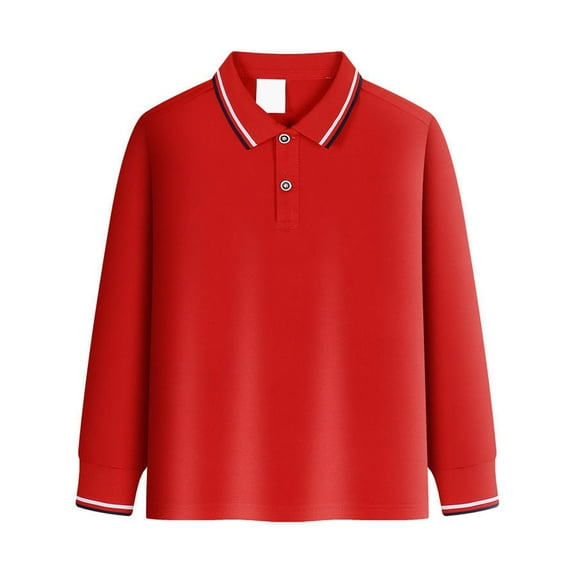 CCRFTGI Polo Shirts for Boys Size 10-12 Back To School Casual Quick Dry Uniform Golf Long Sleeve Polo Comfort Collared T Shirt Red 7-8Y