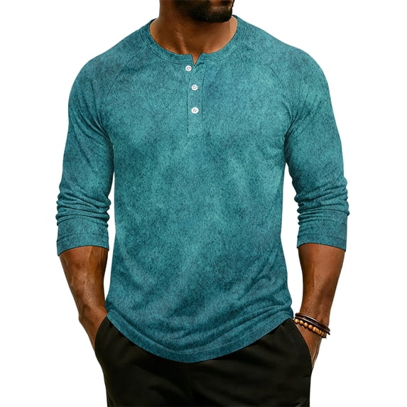 CCRFTGI Polo Shirts for Men Henley 3/4 Sleeve Raglan Casual Fashion Tie Dye Shirts Sport Athletic Button Down Workout 2026 Summer Tee Tops Navy XL