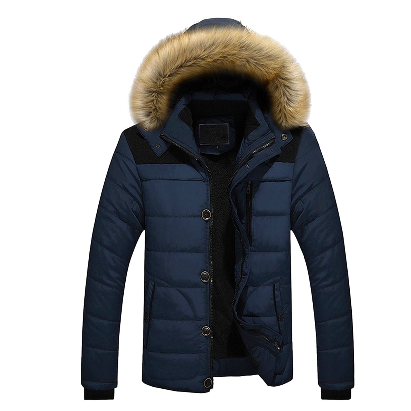 Men's Faux Fur Hooded Jacket - Zip Up Faux Leather Coats For Winter Warmth