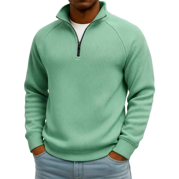 CCRFTGI Quarter Zip Pullover Men Casual Long Sleeve Mock Neck Sweatshirt Essentials Sweatshirt Athletic Sweater Polo Green M