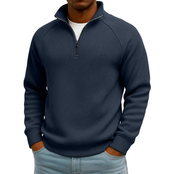 CCRFTGI Quarter Zip Pullover Men Golf Long Sleeve Mock Neck Sweatshirt Lightweight Sweatshirt Athletic Polo Sweater Navy XL