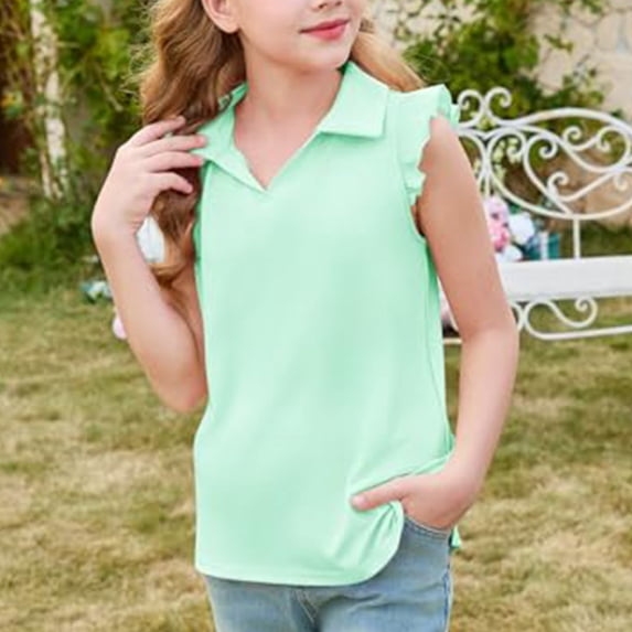 CCRFTGI Ruffle Short Sleeve Golf Shirts for Kids Girls Size 6-7 Summer Girls Clothes Collared V Neck Quick Dry Golf Shirts Blouses Golf Tennis Girls Uniform Shirts Mint Green 11-12 Years