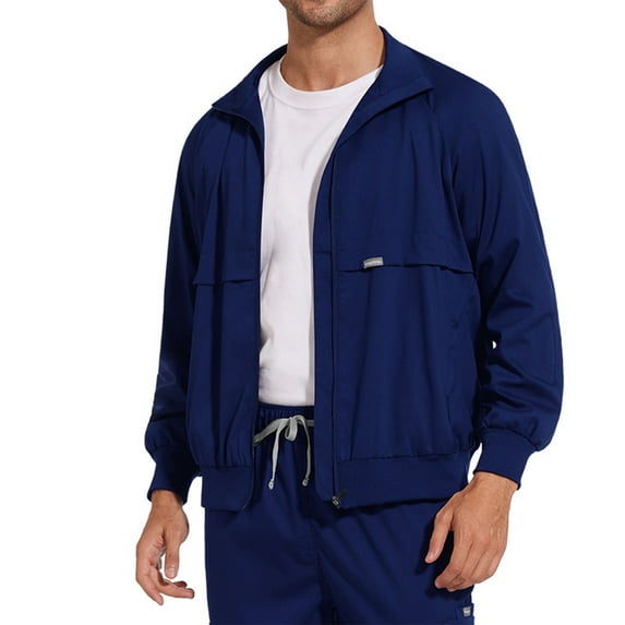 CCRFTGI Scrub Jacket Men Medical Long Sleeve Stand Collar Jacket Hospital Scrub Jacket Classic Fall Track Jacket with Pocket Navy M