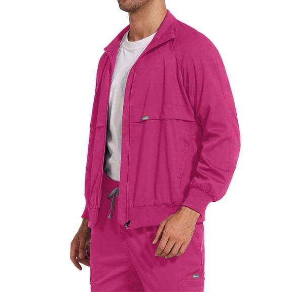 CCRFTGI Scrub Jacket Men Medical Long Sleeve Stand Collar Scrubs Formal Scrub Jacket Classic Fall Workwear with Zipper Side Pockets Hot Pink XL