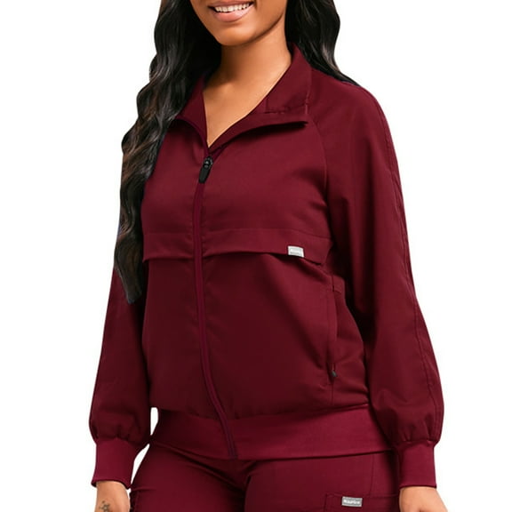 CCRFTGI Scrub Jackets for Men Lightweight Long Sleeve Stand Collar Scrubs Hospital Scrub Jacket Classic 2025 Fall Workwear with Pocket Wine XXL