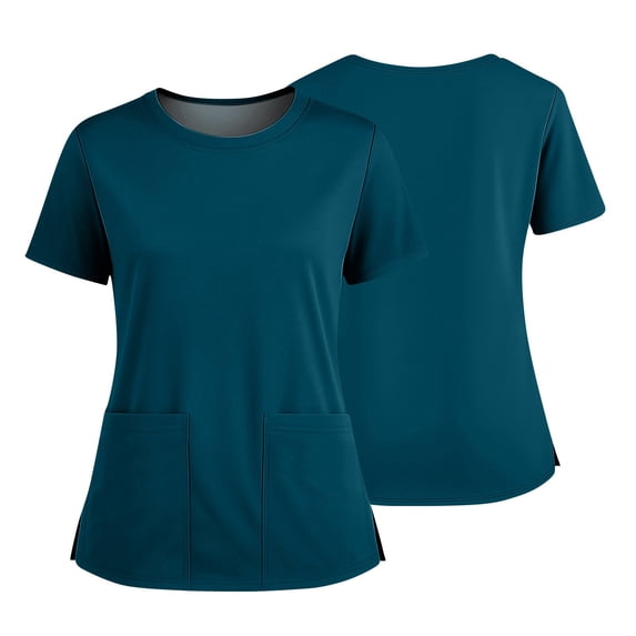 CCRFTGI Scrub Tops for Women Plus Size Medical Crew Neck Uniforms Nurse Stretch Moisture-Wicking Womens Scrubs Modern Fit Anti Wrinkle Scrub Shirts With 2 pockets Dark Blue 2XL