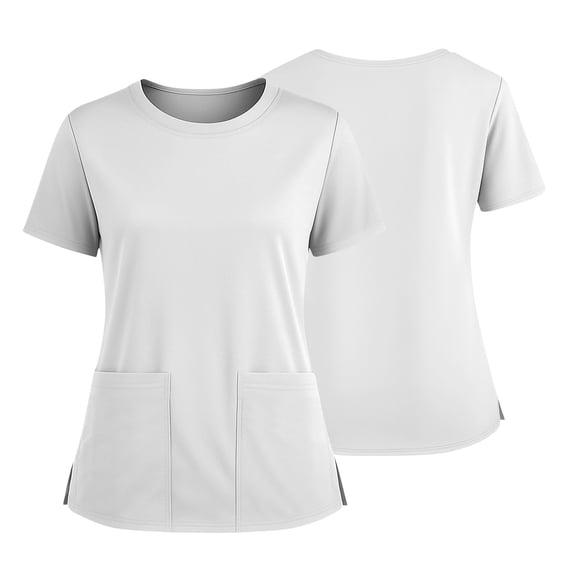 CCRFTGI Scrub Tops for Women Plus Size Medical Crew Neck Uniforms Nursing Stretch Wrinkle-Resist Womens Scrubs Modern Fit Anti Wrinkle Scrub Shirts With 2 pockets White XL