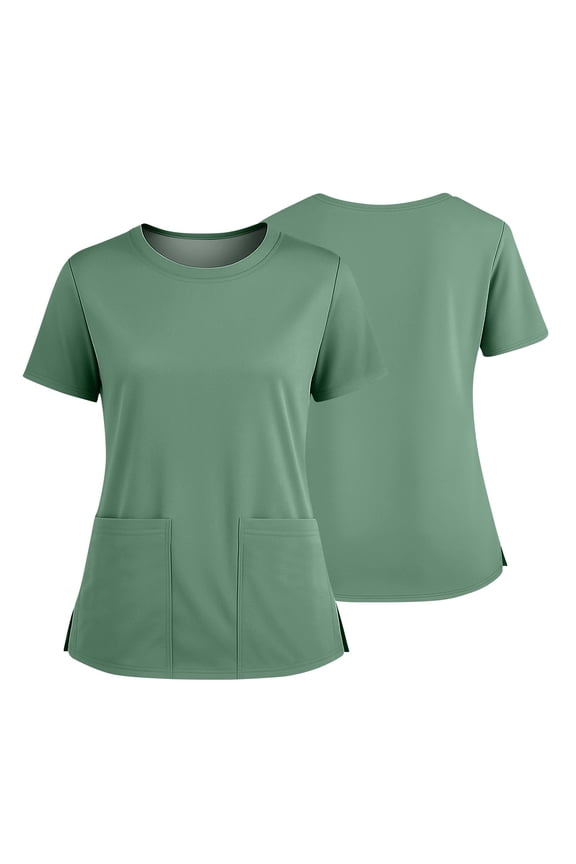 Scrub Tops for Women Plus Size Medical Crew Neck Uniforms Working Stretch Moisture-Wicking Scrubs Women Healthcare Anti Wrinkle Scrub Shirts With 2 pockets Green 5XL