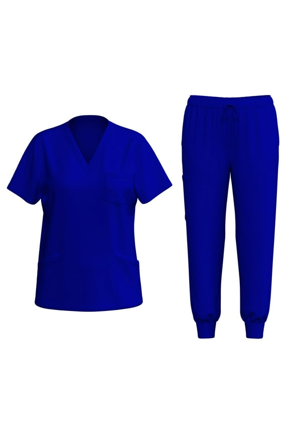 Scrubs for Women Plus Size Scrub Set Stretchy V Neck Yoga Scrub Pants and Tops Medical Scrub Sets Nurse Uniforms Scrub Jumpsuit with Pockets Royal Blue 2XL