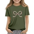 thumbnail image 1 of CCRFTGI Shirt for Children Girls Size 10-12 Funny Preppy Bowknot Graphic T Shirts Trendy T-Shirt Summer Tops Short Sleeve Crew Neck Tees Tops Army Green 9-10 Years, 1 of 6