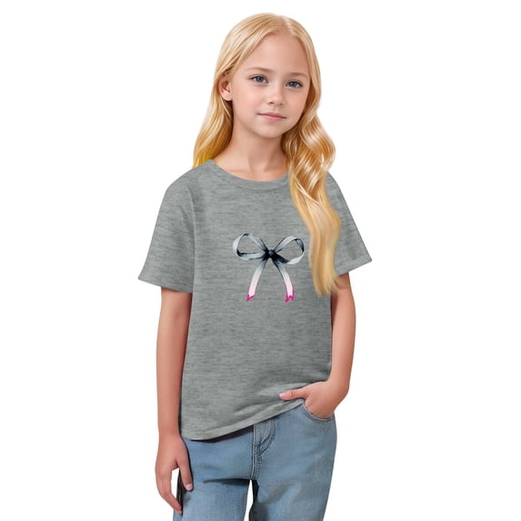 CCRFTGI Shirt for Kids Girls Size 10-12 Funny Preppy Bowknot Graphic T Shirts Fashion Tee Summer Tops Short Sleeve Crew Neck Gift T-Shirt Light Gray 9-10 Years