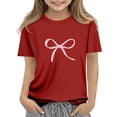thumbnail image 1 of CCRFTGI Shirt for Child Girls Size 8 Funny Preppy Bowknot Print T Shirts Trendy Tee Summer Tops Short Sleeve Crew Neck Girls Clothes Red 3-4 Years, 1 of 5
