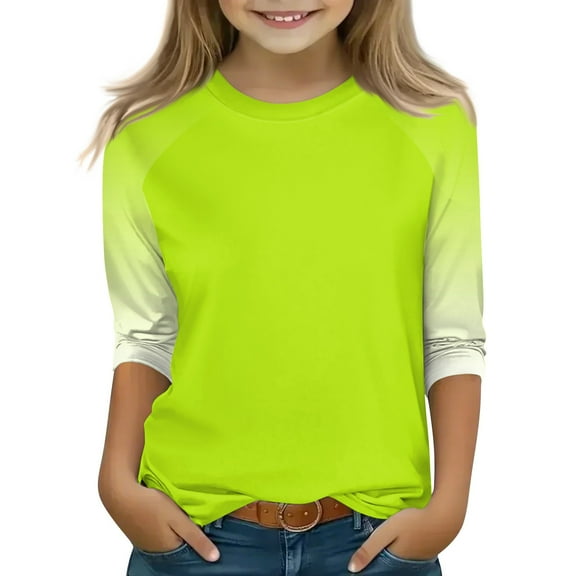 CCRFTGI Shirts for Boys Casual Light Green Raglan 3/4 Length Sleeve Shirt 2025 Summer Crew Neck Gradient Tops Going Out Lightweight Tops & Blouses,Light Green 10-11 Years