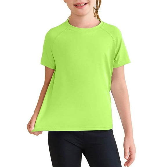 CCRFTGI Shirts for Boys Casual Quick Dry T Shirts Crew Neck Fluorescent Green T Shirt 2025 Summer Plain Short Sleeve Shirt,Fluorescent Green 6-7 Years