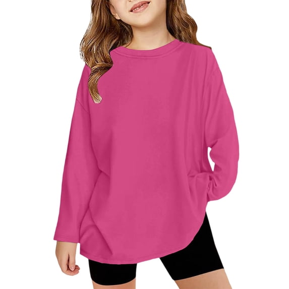 CCRFTGI Shirts For Kids Girls Size 10-12 Trendy Clothes Casual Long Sleeve Tees Cute Crewneck Shirt shirts for kids trendy Comfy Tunic Tops Girls Clothes Hot Pink 2-3Y