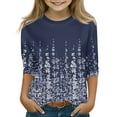 thumbnail image 1 of CCRFTGI Shirts for Girls 12-14 Floral Print 3/4 Sleeve Tween Girls Shirts Basic Crew Neck Shirts Fall Tween Gifts 10-12 Girls Trendy Navy 12-13 Years, 1 of 5