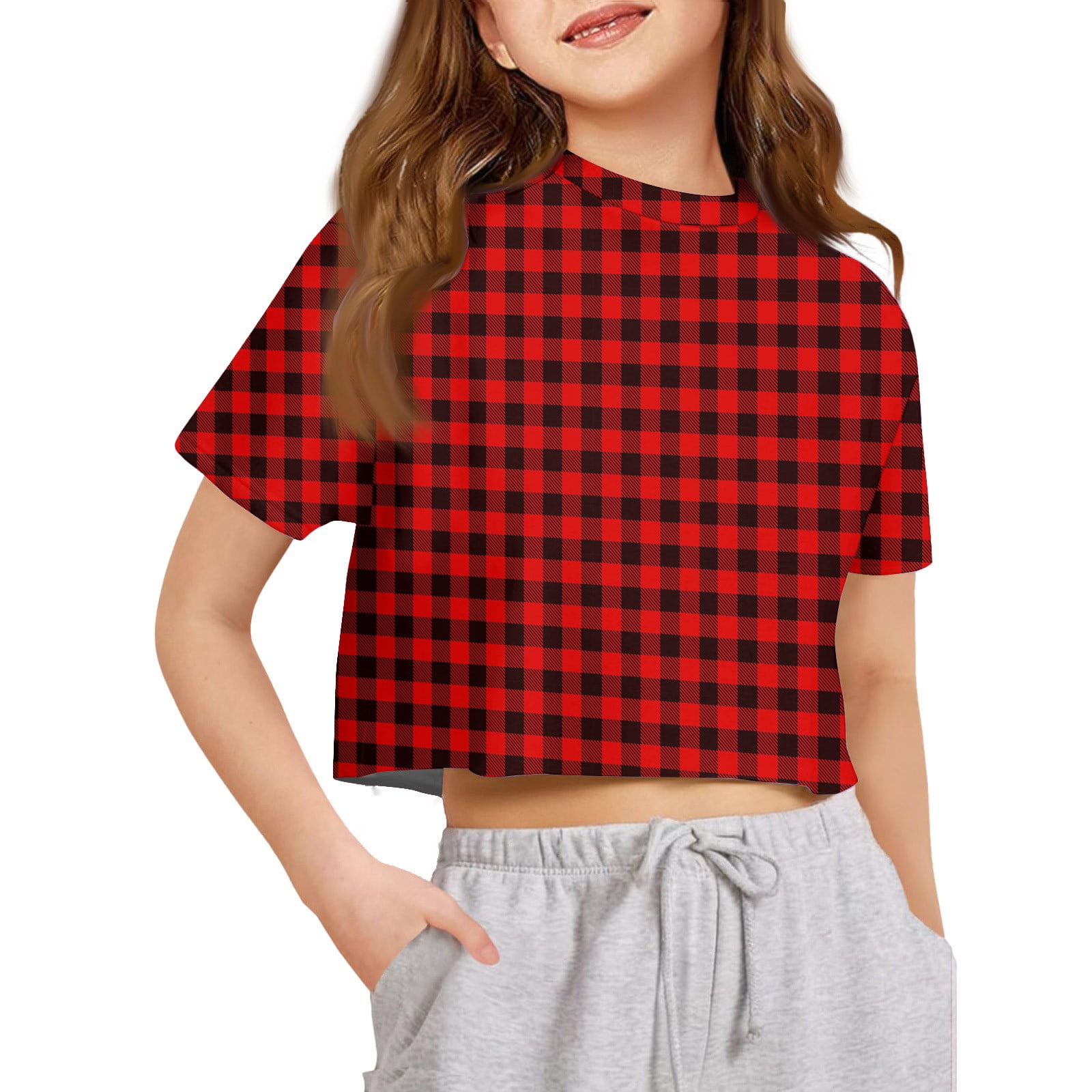 Girls Red NEW YORK Print Cotton Spandex Crop T-shirt