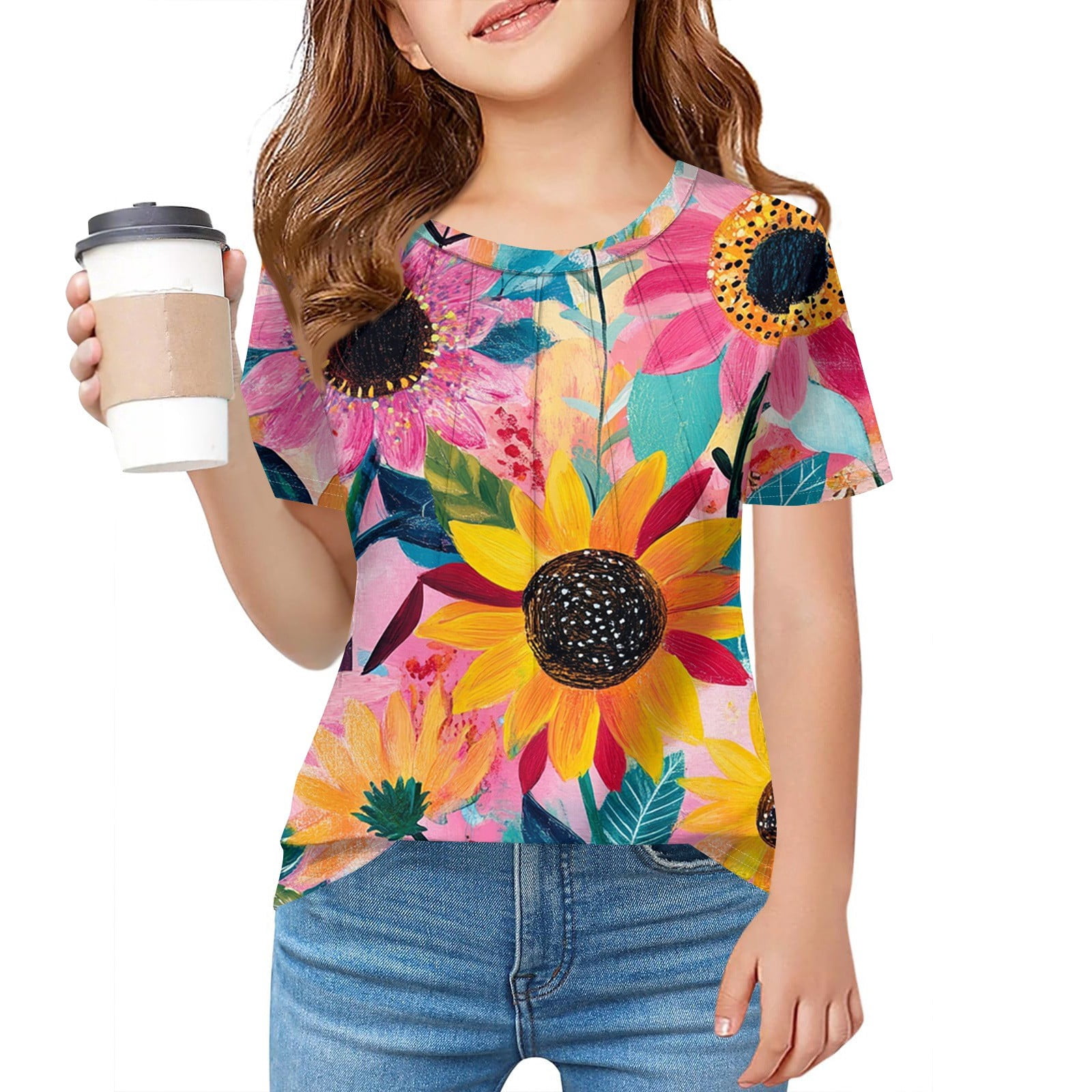 PINK PAISLEY SUMMER GIRLS T-SHIRT - PINK