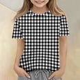 thumbnail image 1 of CCRFTGI Shirts for Girls Size 10-12 Cute Plaid Shirt Summer Tops Short Sleeve Girls Clothes Casual Crewneck Tees Black 11-12 Years, 1 of 6