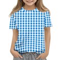 thumbnail image 1 of CCRFTGI Shirts for Girls Size 10-12 Cute Plaid Shirt Summer Tops Short Sleeve Girls Clothes Casual Crewneck Tees Blue 9-10 Years, 1 of 6