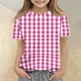 thumbnail image 1 of CCRFTGI Shirts for Girls Size 10-12 Cute Plaid Shirt Summer Tops Short Sleeve Girls Clothes Casual Crewneck Tees Hot Pink 5-6 Years, 1 of 6