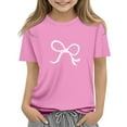 thumbnail image 1 of CCRFTGI Shirts for Girls Trendy Short Sleeve Bowknot Print Tops Summer Crewneck Shirt Fashion Loose Comfy Solid Clean Girl Aesthetic Pink 11-12Y, 1 of 5
