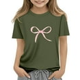 thumbnail image 1 of CCRFTGI Shirts for Teens Girl Casual Short Sleeve Bow Print Tops Fall Crew Neck T-Shirts Comfort Soft Solid Teen Girl Clothes Army Green 13-14Y, 1 of 5