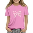 thumbnail image 1 of CCRFTGI Shirts for Teens Girl Casual Short Sleeve Bowknot Graphic Tops Fall Crew Neck T Shirts Preppy Soft Solid Clean Girl Clothes Pink 13-14Y, 1 of 5