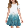 thumbnail image 1 of CCRFTGI Short Sleeve Dresses for Kids Girls 7-8 Basic Summer A Line Swing Skater Dress Cute Floral Print Dresses Holiday Girls Fashion Royal Blue 5-6 Years, 1 of 5