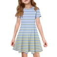thumbnail image 1 of CCRFTGI Short Sleeve Dresses for Kids Girls Size 8 Casual 2026 Summer A Line Skater Dress Funny Striped Dresses Holiday Girls Fashion Light Blue 12-13 Years, 1 of 5