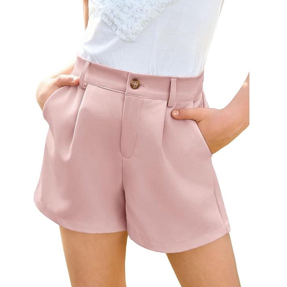 CCRFTGI Shorts for Child Girls 10-12 Casual Elastic Waist Button Lightweight Uniform 2026 Summer Shorts Pink 7-8 Years