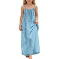 thumbnail image 1 of CCRFTGI Sleeveless Dresses for Kids Girls Size 7 Cute Cami Backless Lounge Dresses Summer Spaghetti Strap Holiday Flowy Vacation Dresses Light Blue 3-4 Years, 1 of 7