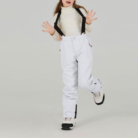 CCRFTGI Snow Pants for Kids Girls Boys Snowboard Overalls Adjustable Baggy Ski Pants Winter Warm Snow Pants Boys Athletic Outdoor Waterproof Windproof Activewear White 7-8Y