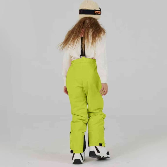 CCRFTGI Snow Pants for Kids Girls Boys Snowboarding Straps Adjustable Baggy Ski Pants Winter Warm Girls Snow Pants Athletic Outdoor Waterproof Windproof Activewear Fluorescent Green 11-12Y