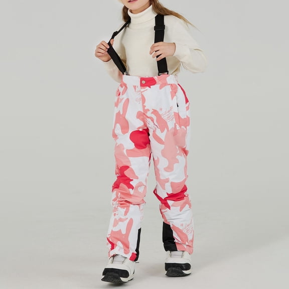 CCRFTGI Snow Pants for Kids Girls Boys Snowboarding Straps Adjustable Baggy Snow Pants Winter Snow Pants Boys Athletic Outdoor Windproof Waterproof Activewear Watermelon Red 3-4Y