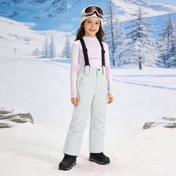 CCRFTGI Snow Pants Kids Snowboard Overalls Adjustable Baggy Snow Pants Winter Snow Pants for Girls Athletic Outdoor Windproof Waterproof Activewear White 8-9Y
