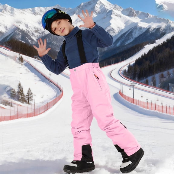 CCRFTGI Snow Pants Kids Snowboarding Straps Adjustable Baggy Ski Pants Winter Snow Pants Boys Athletic Outdoor Windproof Waterproof Activewear Light pink 2-3Y