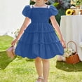 thumbnail image 1 of CCRFTGI Summer Dresses for Child Girls Size 7 Casual Cute Dress Off Shoulder Pleated Square Neck Ruffle Smocked Floral Princess Birthday A-Line Dress Blue 7-8 Years, 1 of 8