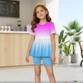 thumbnail image 1 of CCRFTGI Summer Outfits for Children Girls Size 7-8 Cute Preppy Two Piece Outfits Girl Clothes Casual Gradient Short Sleeve Ruffle Hem T Shirts Top and Biker Shorts Purple Pink 3-4 Years, 1 of 6