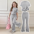 thumbnail image 1 of CCRFTGI Summer Outfits for Kids Girls Size 8 Casual Lounge 2 Piece Outfits Oversized T Shirts and Flare Pants High Waist Active Gym Clothing Sets Gray 12-13 Years, 1 of 7
