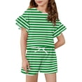 thumbnail image 1 of CCRFTGI Summer Outfits for Child Girls Boys 7-8 Cute Striped Boys Clothes Fashion Casual Short Sleeve Shirt Pants Set Green 10-11 Years, 1 of 4